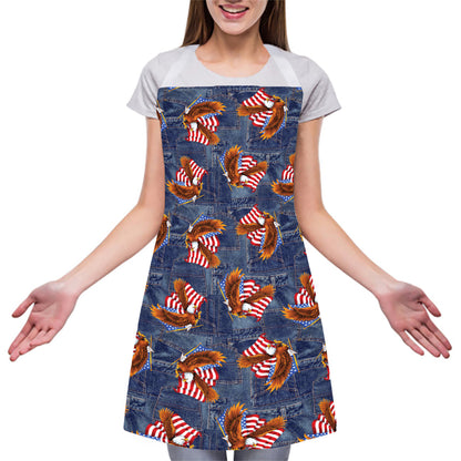 Denim American Eagle Pattern Print Adjustable Apron