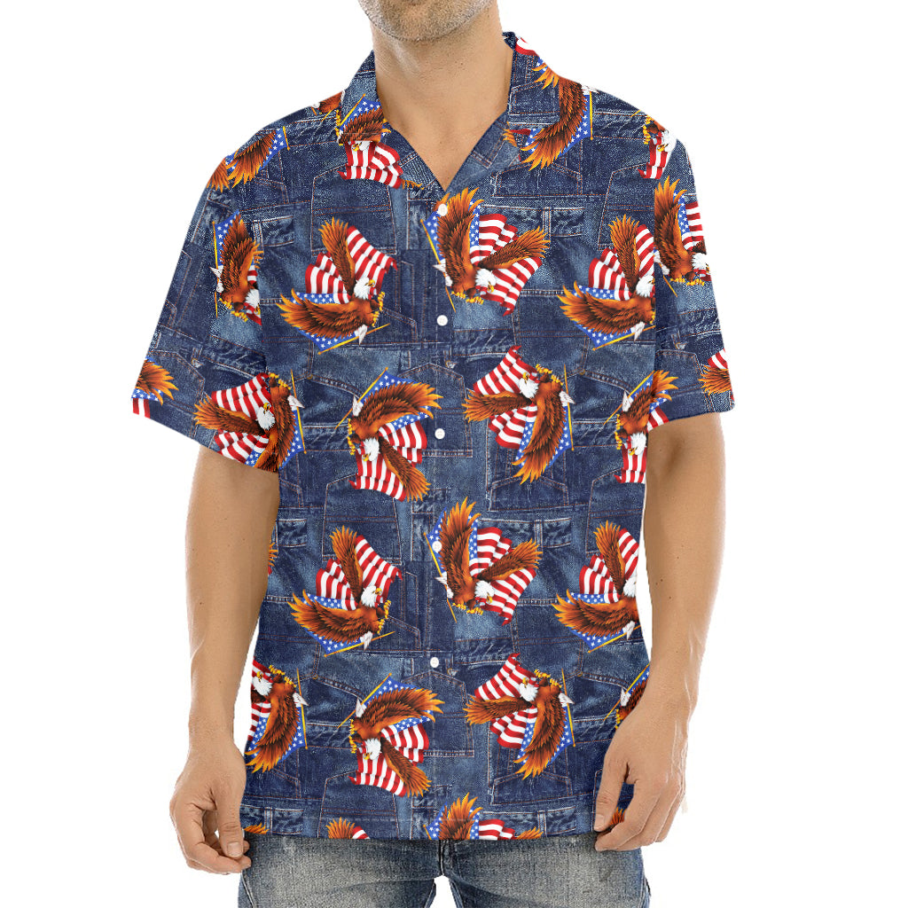 Denim American Eagle Pattern Print Aloha Shirt