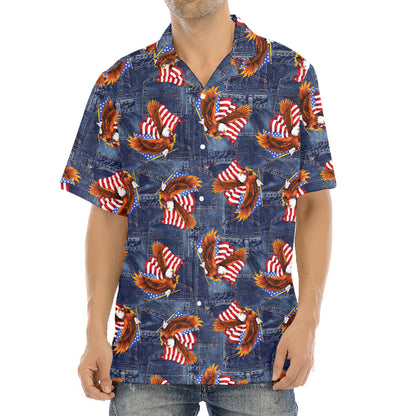 Denim American Eagle Pattern Print Aloha Shirt