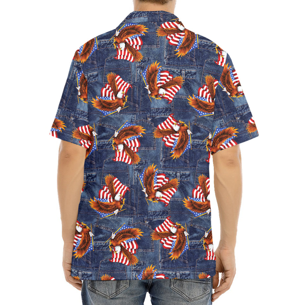 Denim American Eagle Pattern Print Aloha Shirt
