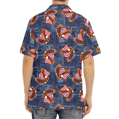 Denim American Eagle Pattern Print Aloha Shirt