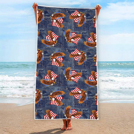 Denim American Eagle Pattern Print Beach Towel