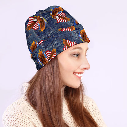 Denim American Eagle Pattern Print Beanie