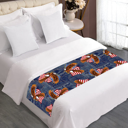 Denim American Eagle Pattern Print Bed Runner