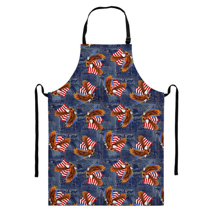 Denim American Eagle Pattern Print Bib Apron With Pocket