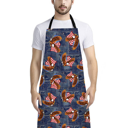 Denim American Eagle Pattern Print Bib Apron With Pocket