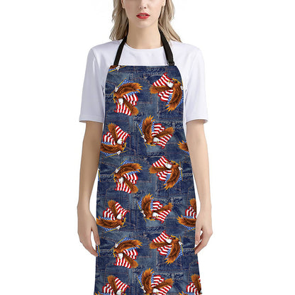 Denim American Eagle Pattern Print Bib Apron With Pocket