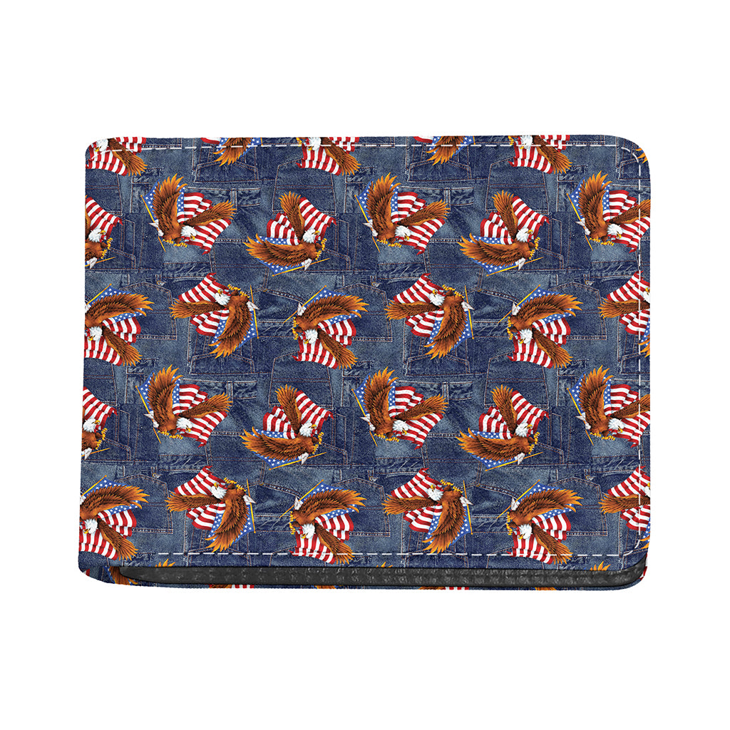 Denim American Eagle Pattern Print Bifold Wallet