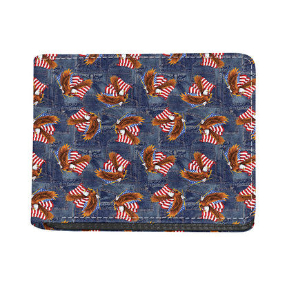 Denim American Eagle Pattern Print Bifold Wallet