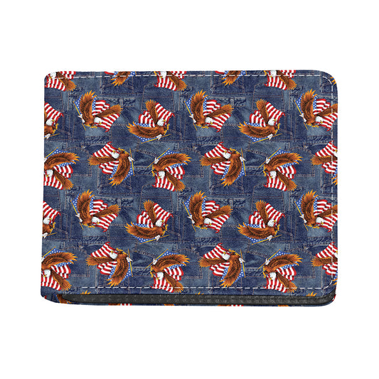 Denim American Eagle Pattern Print Bifold Wallet