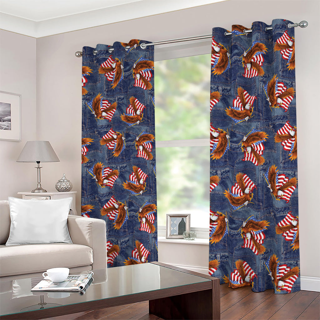 Denim American Eagle Pattern Print Blackout Grommet Curtains