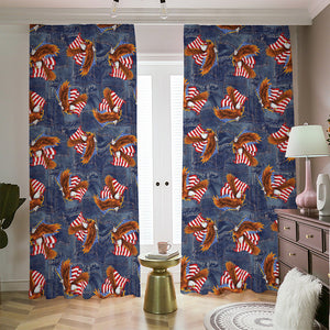 Denim American Eagle Pattern Print Blackout Pencil Pleat Curtains