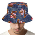 Denim American Eagle Pattern Print Bucket Hat