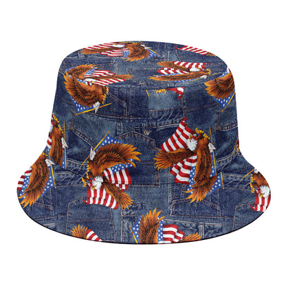 Denim American Eagle Pattern Print Bucket Hat