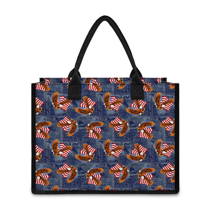 Denim American Eagle Pattern Print Canvas Tote Bag