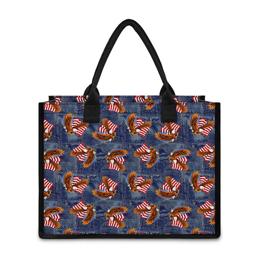 Denim American Eagle Pattern Print Canvas Tote Bag