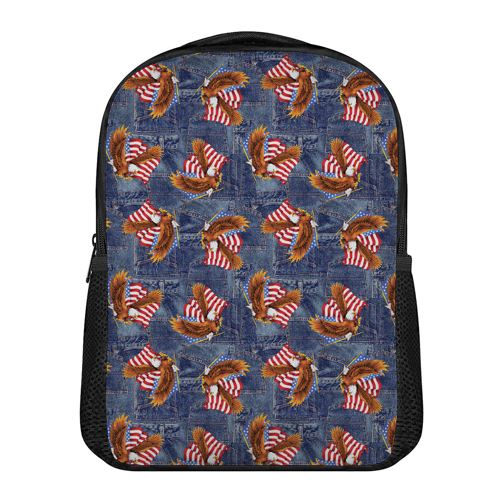 Denim American Eagle Pattern Print Casual Backpack