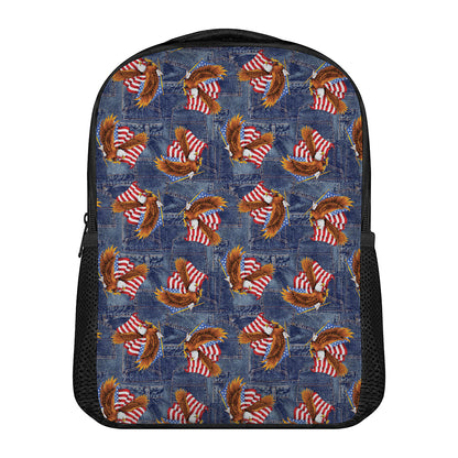Denim American Eagle Pattern Print Casual Backpack