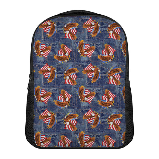 Denim American Eagle Pattern Print Casual Backpack