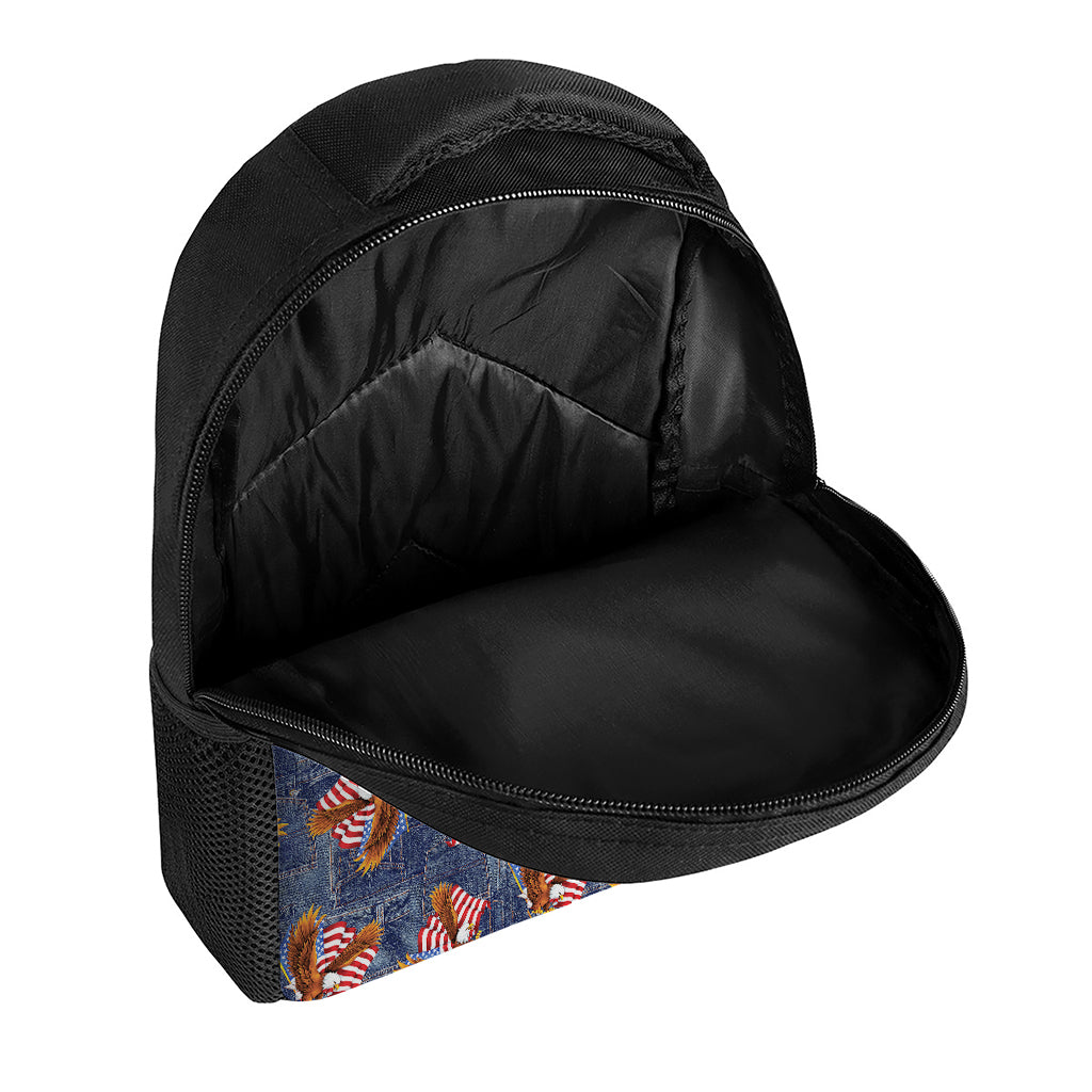 Denim American Eagle Pattern Print Casual Backpack