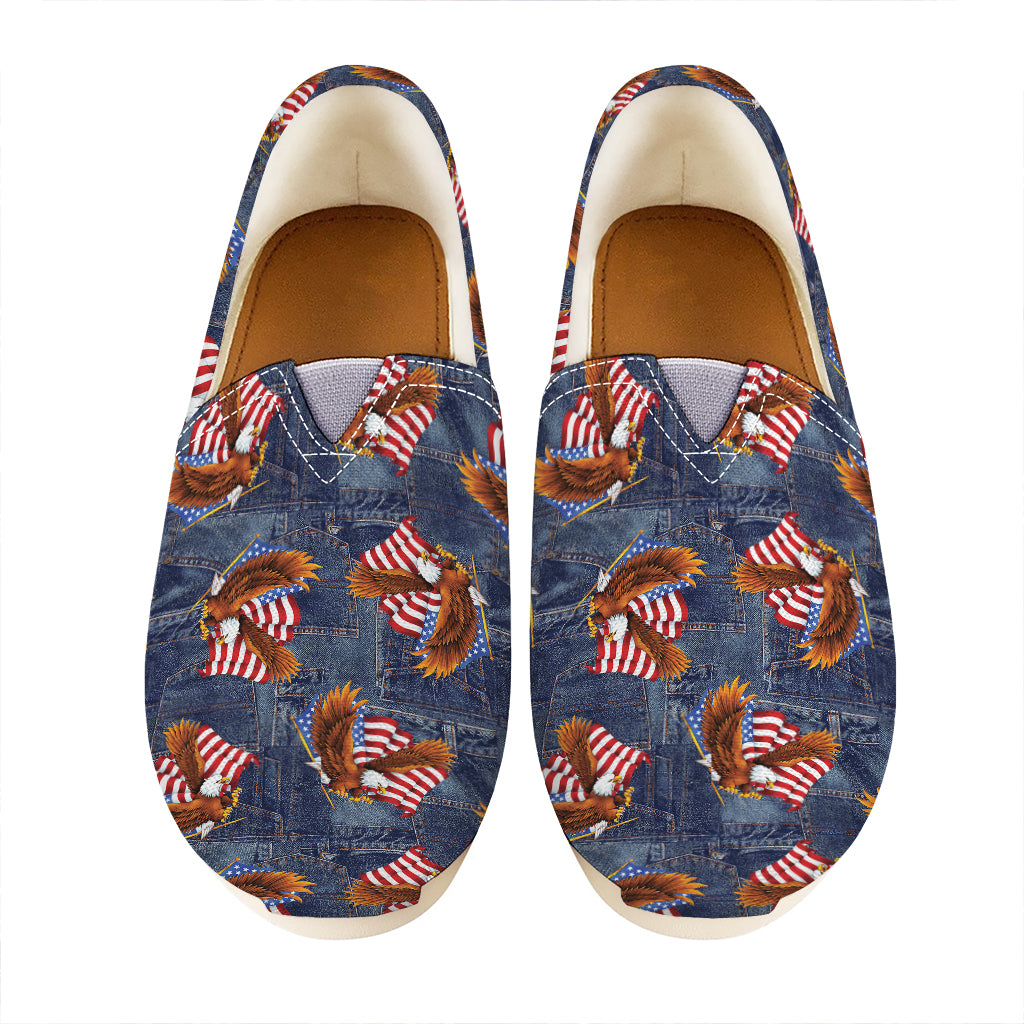 Denim American Eagle Pattern Print Casual Shoes