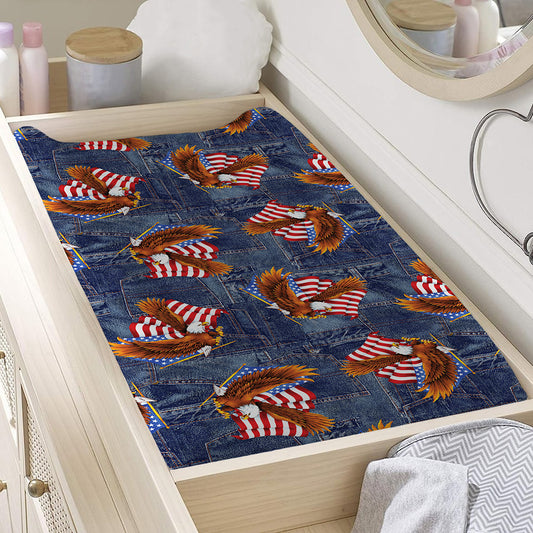 Denim American Eagle Pattern Print Changing Pad Cover