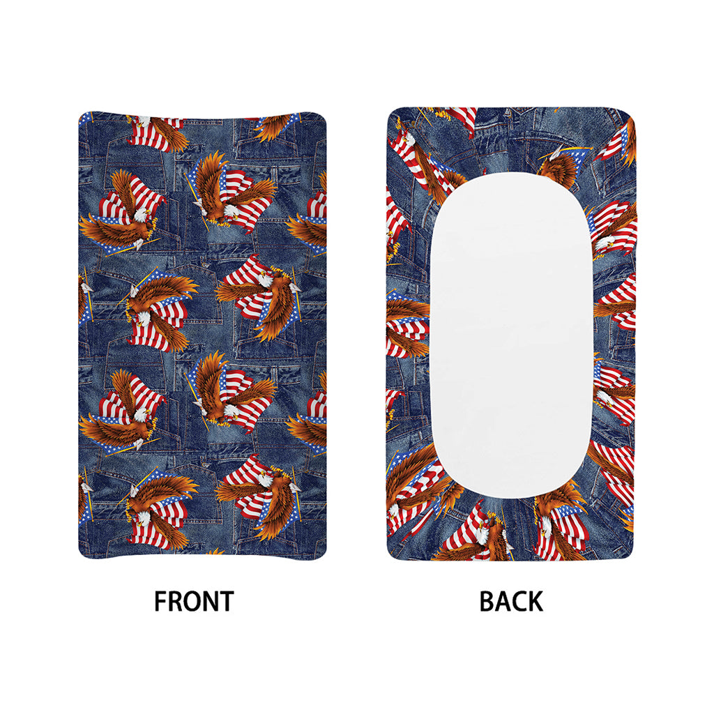 Denim American Eagle Pattern Print Changing Pad Cover