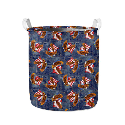 Denim American Eagle Pattern Print Collapsible Laundry Basket