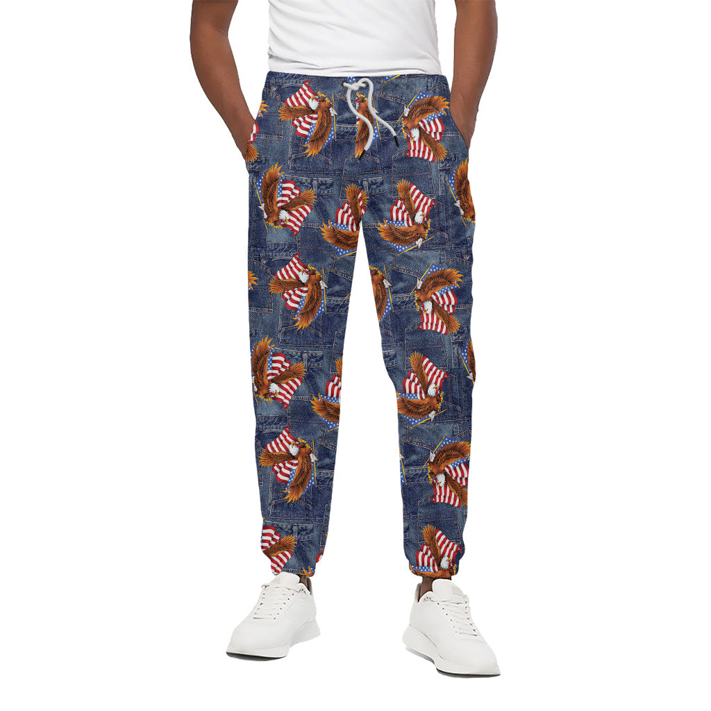 Denim American Eagle Pattern Print Cotton Pants