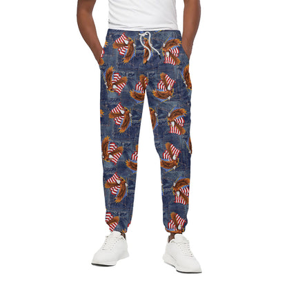 Denim American Eagle Pattern Print Cotton Pants