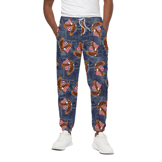 Denim American Eagle Pattern Print Cotton Pants