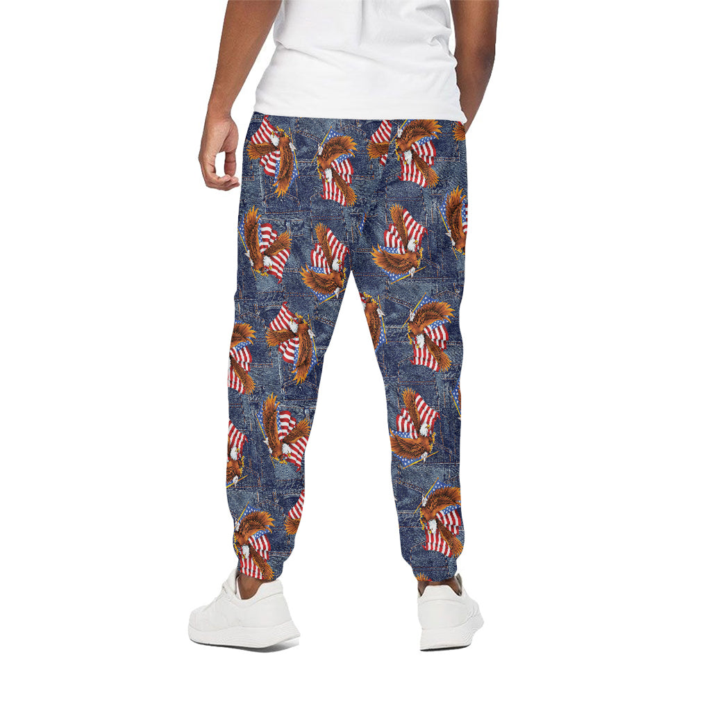 Denim American Eagle Pattern Print Cotton Pants