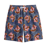 Denim American Eagle Pattern Print Cotton Shorts