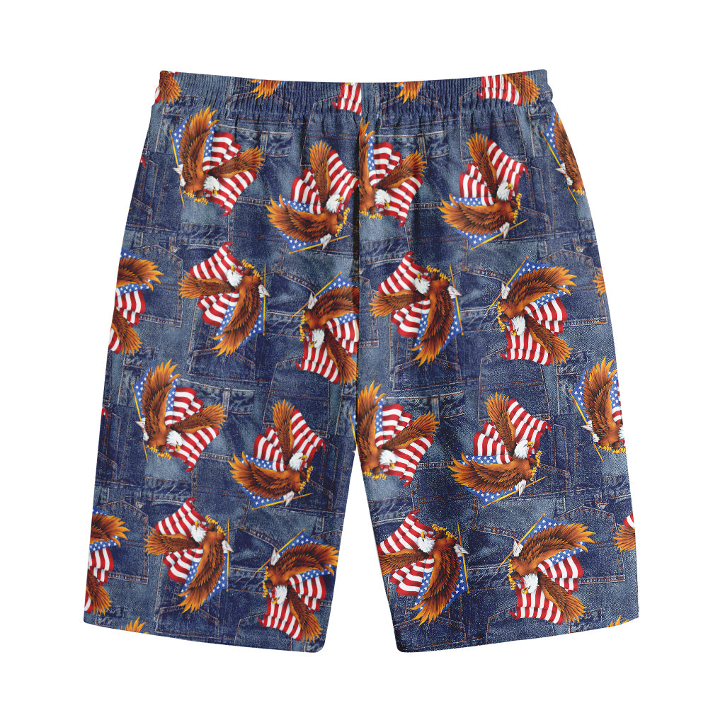 Denim American Eagle Pattern Print Cotton Shorts
