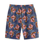 Denim American Eagle Pattern Print Cotton Shorts