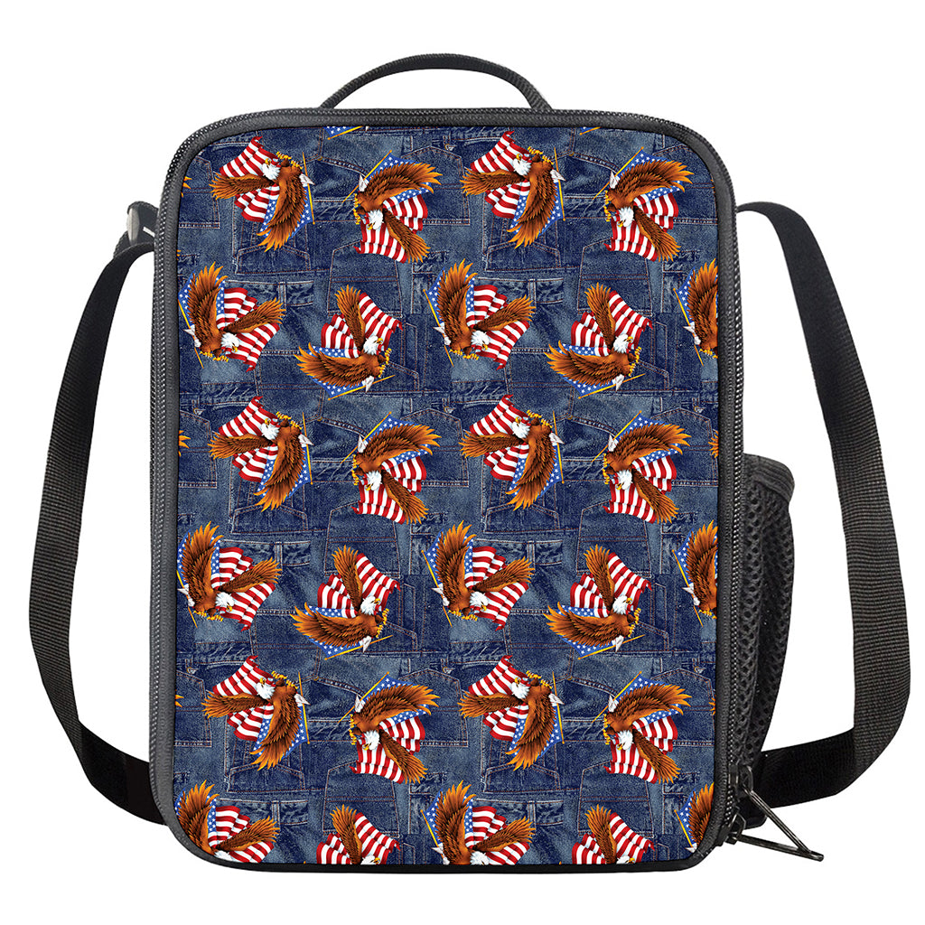 Denim American Eagle Pattern Print Crossbody Lunch Bag
