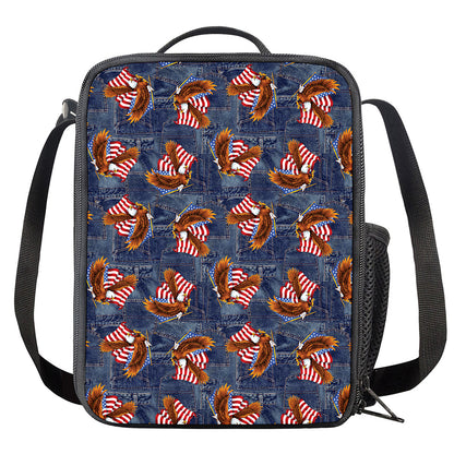 Denim American Eagle Pattern Print Crossbody Lunch Bag