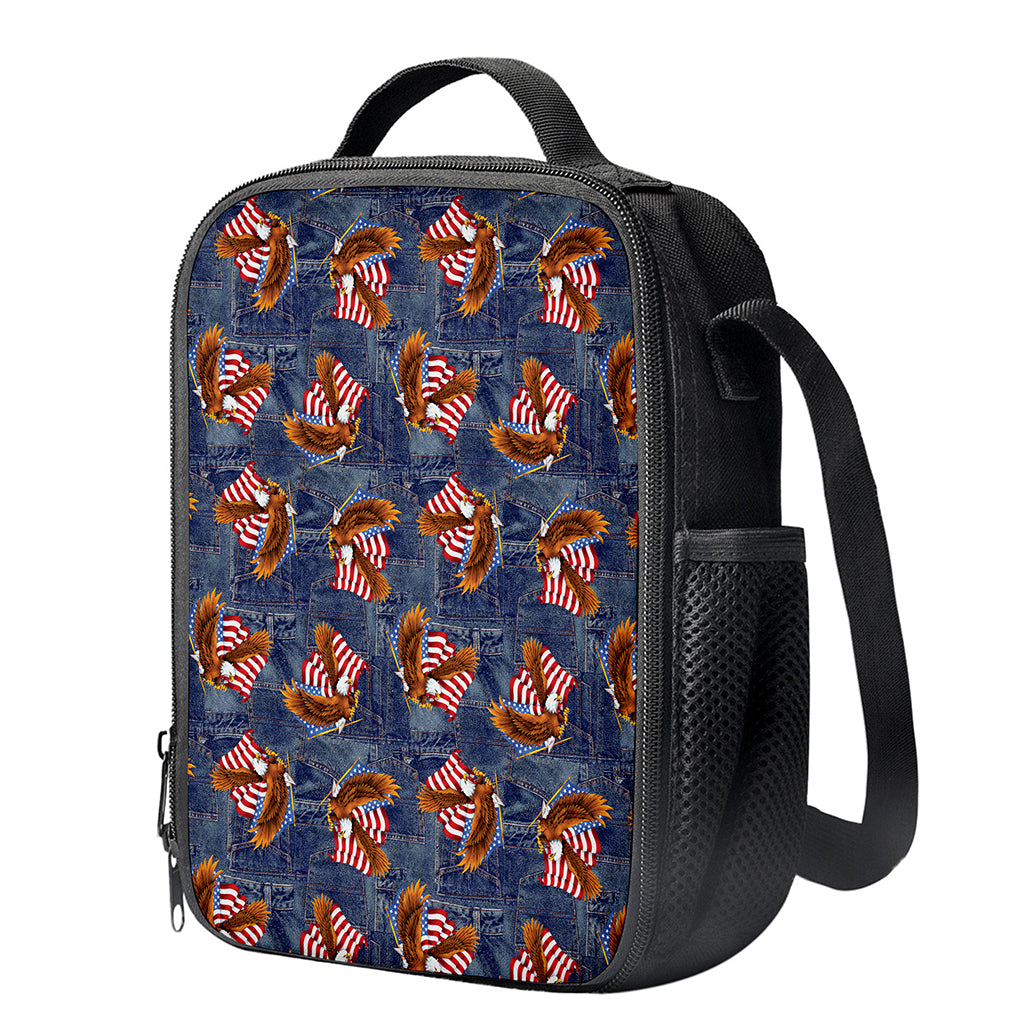 Denim American Eagle Pattern Print Crossbody Lunch Bag
