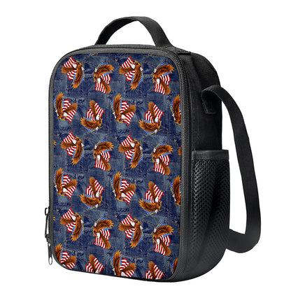 Denim American Eagle Pattern Print Crossbody Lunch Bag