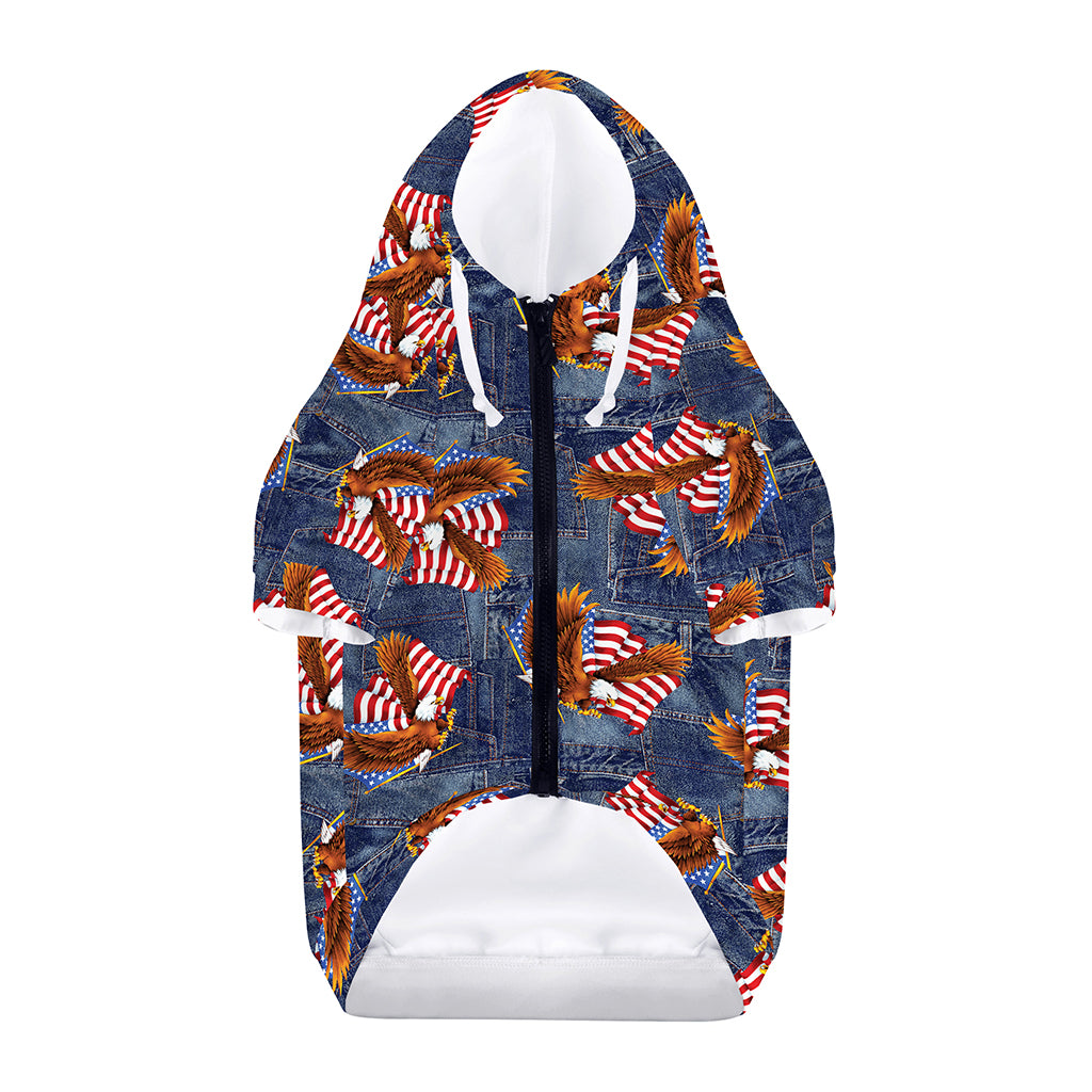 Denim American Eagle Pattern Print Dog Zip Up Hoodie