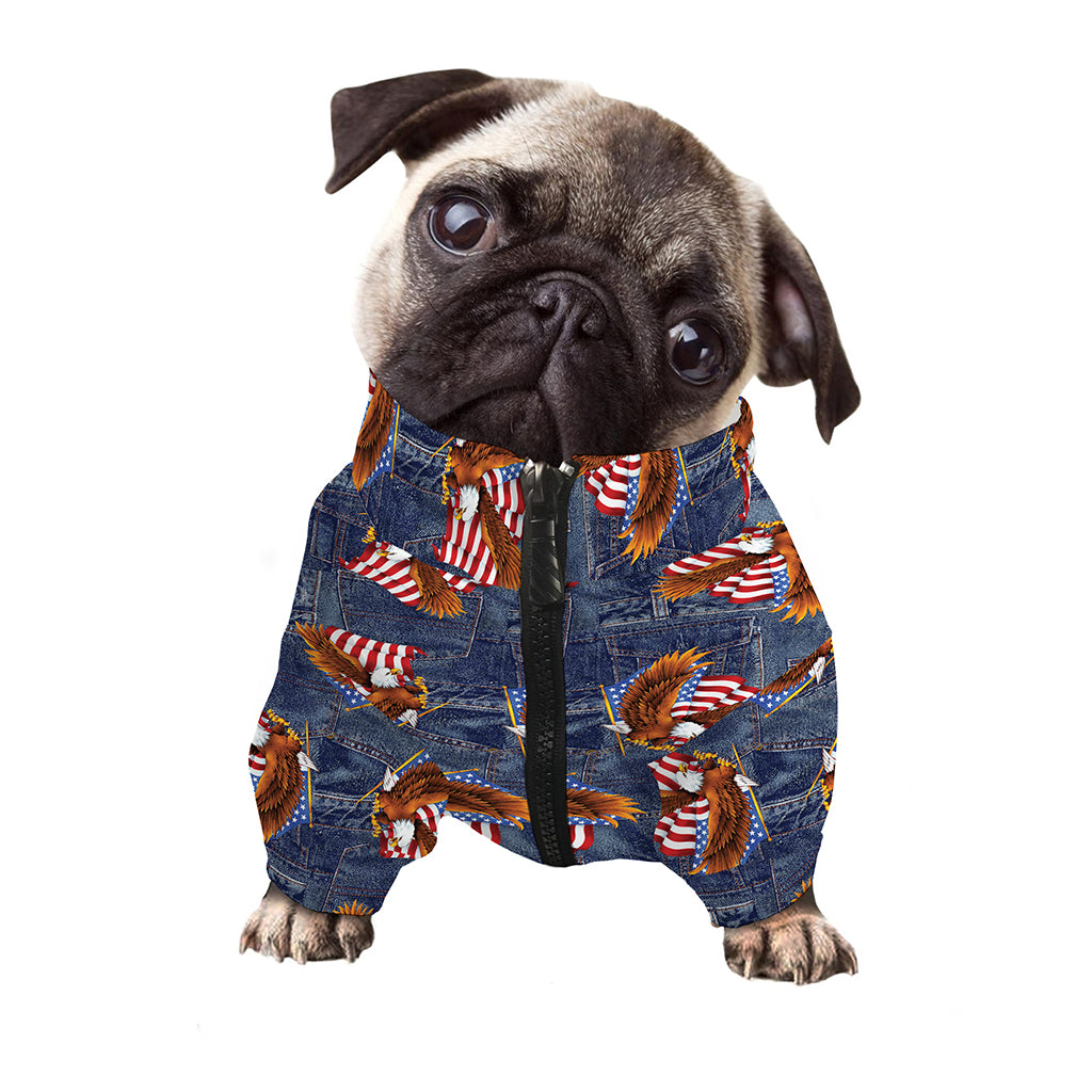 Denim American Eagle Pattern Print Dog Zip Up Jacket