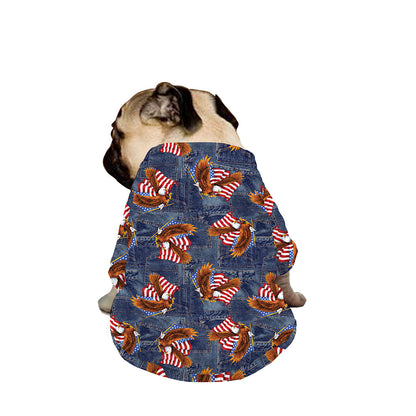 Denim American Eagle Pattern Print Dog Zip Up Jacket