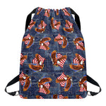 Denim American Eagle Pattern Print Drawstring Backpack