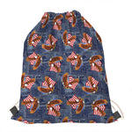 Denim American Eagle Pattern Print Drawstring Bag