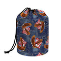 Denim American Eagle Pattern Print Drawstring Makeup Bag