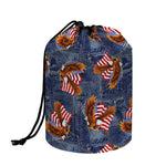 Denim American Eagle Pattern Print Drawstring Makeup Bag