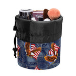 Denim American Eagle Pattern Print Drawstring Makeup Bag