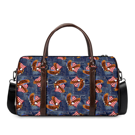 Denim American Eagle Pattern Print Duffle Bag
