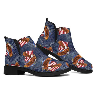 Denim American Eagle Pattern Print Flat Ankle Boots