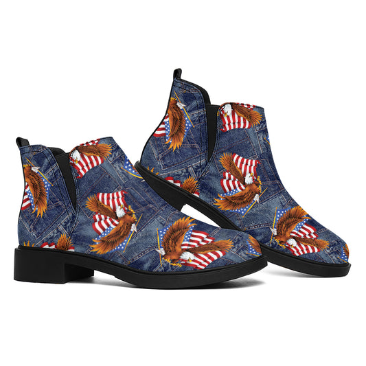 Denim American Eagle Pattern Print Flat Ankle Boots